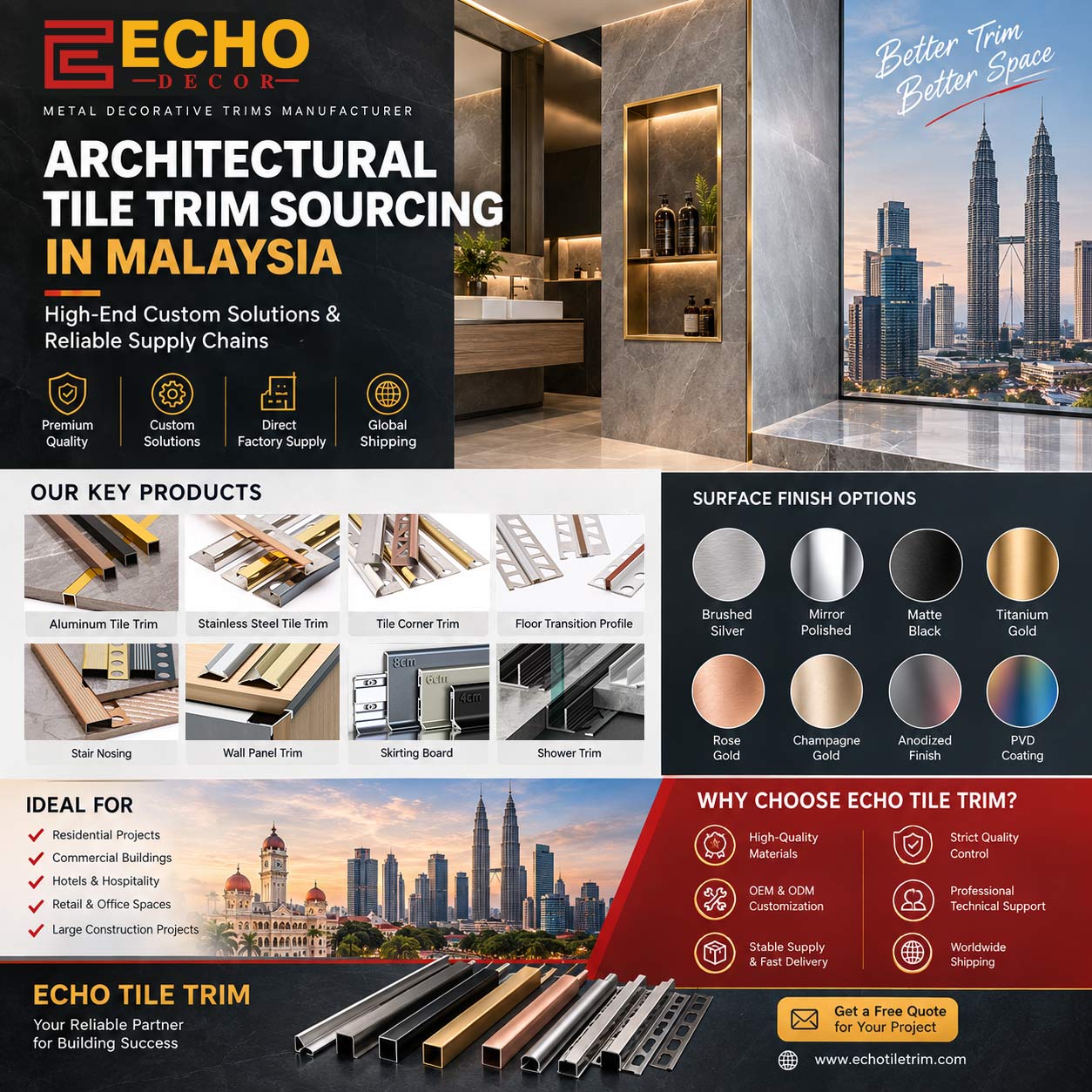 tile trim Malaysia tile trim supplier Malaysia tile trim manufacturer aluminum tile edge trim aluminum tile profile stainless steel tile trim stainless steel tile edge trim 304 stainless steel tile trim