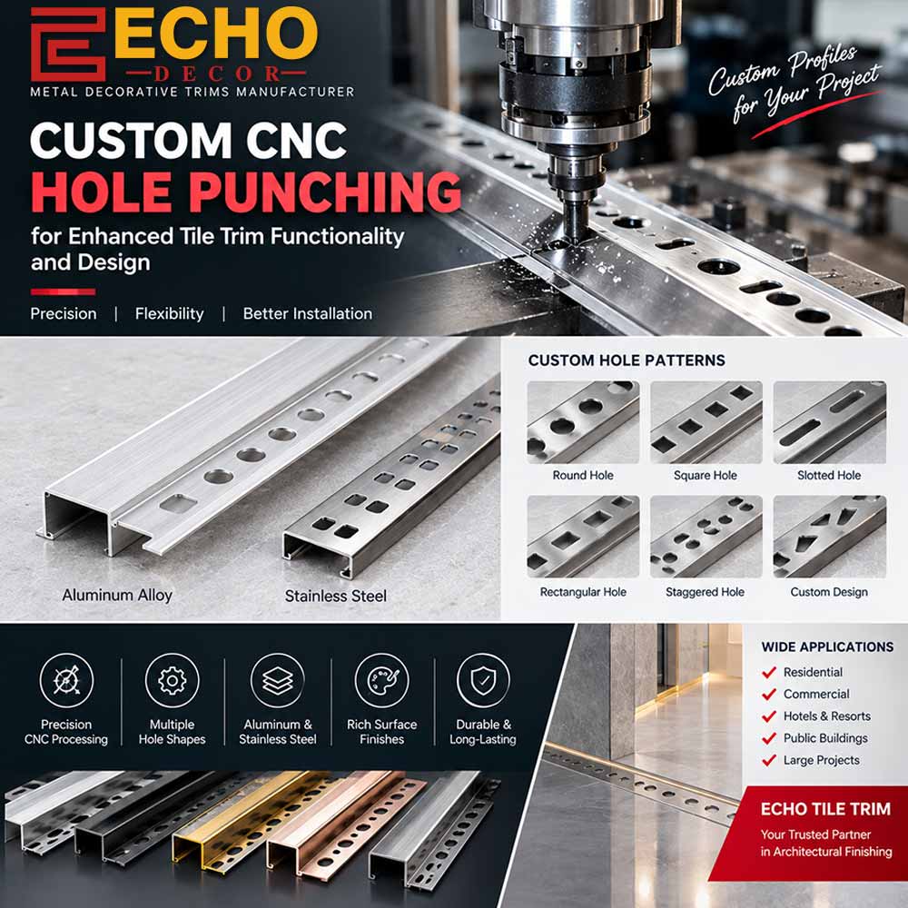Tile Finishing Profile  Aluminum Edge Trim  Stainless Steel Edge Trim  Custom Metal Trim  Perforated Metal Trim  CNC Metal Punching  Custom Metal Profiles  OEM Tile Trim