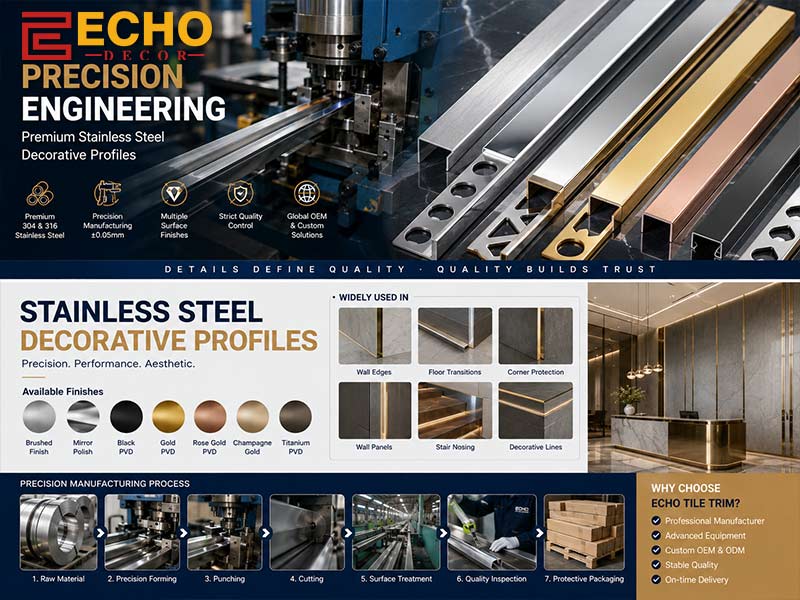 Stainless Steel Trim Manufacturer  Stainless Steel Tile Trim Supplier  Tile Trim Manufacturer  Tile Edge Trim Supplier  Decorative Metal Profiles  Architectural Metal Trim  OEM Stainless Steel Trim  Wholesale Tile Trim