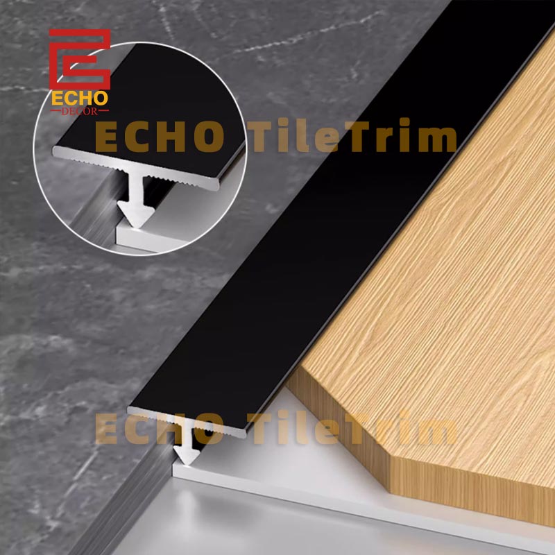 • T-type transition strip installation  • metal edge trim manufacturer  • aluminum alloy T-profile  • stainless steel T-molding  • floor transition trim